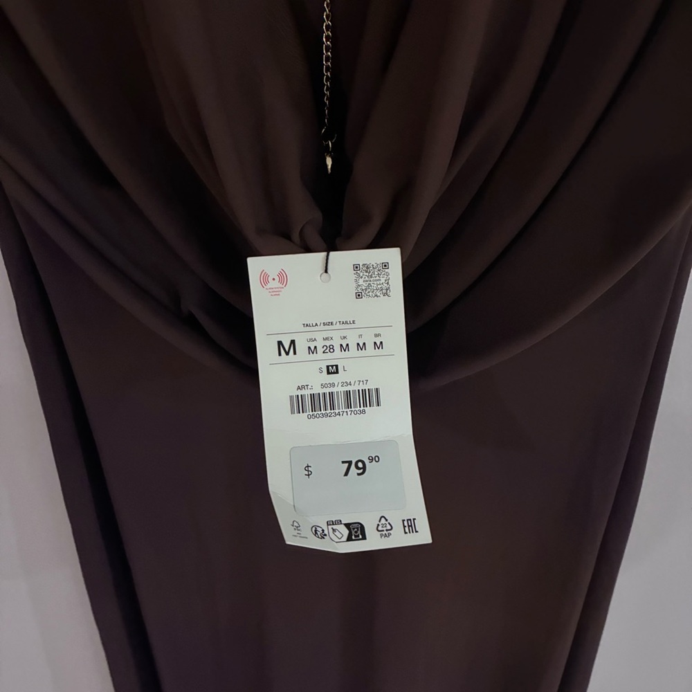 Zara Chocolate Brown Flower Chain Open Back‎ Dress NWT - Picture 8 of 8